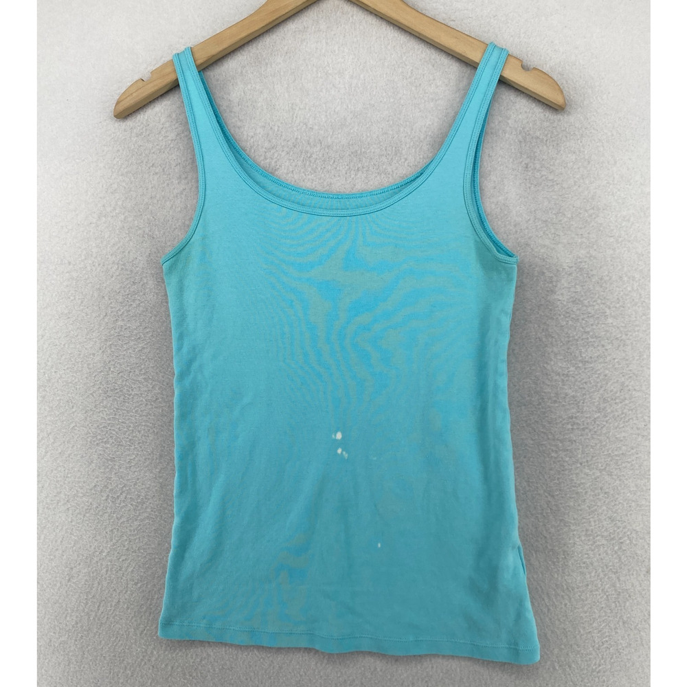 EILEEN FISHER Tank Top S Organic Cotton Ribbed Jersey Cami Scoop Neck Shell Blue